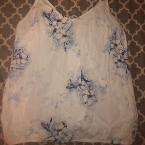Blue floral white tank/ blouse